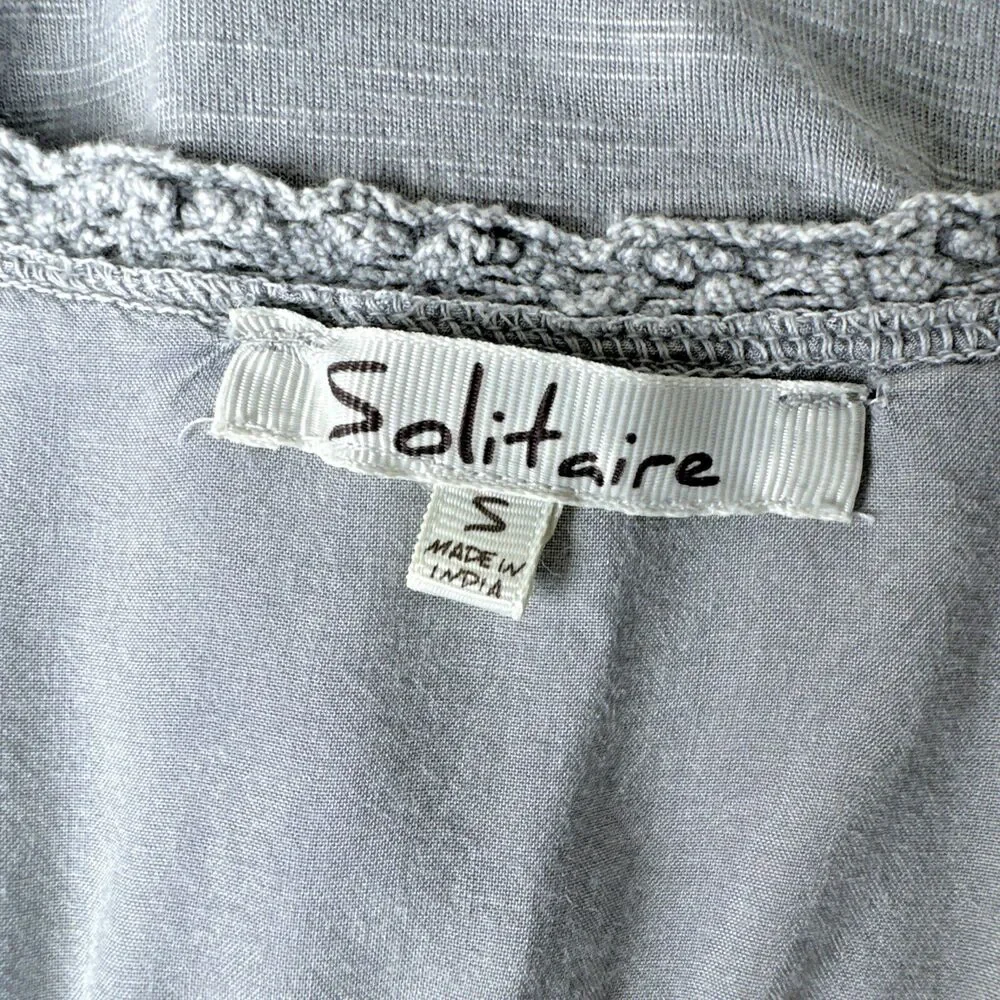 Solitaire Blouse Small Gray Crochet Lace‎ Embroidered Rayon Boho Peasant Top